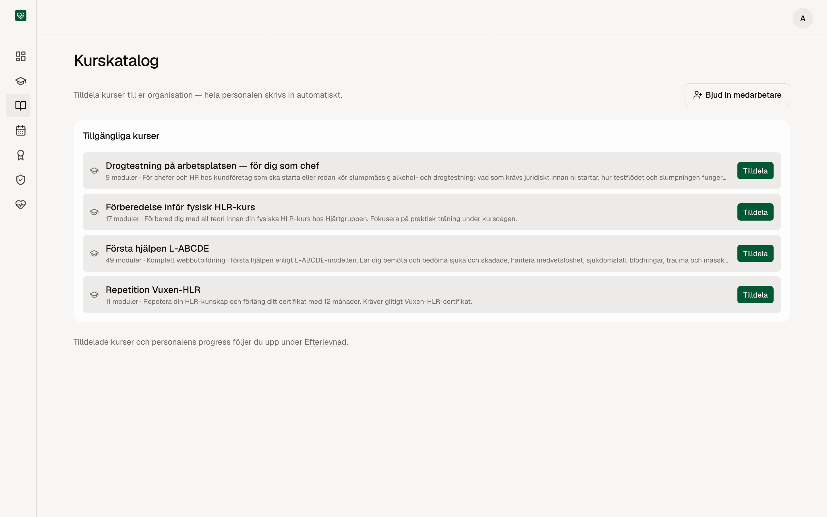 Kundportal – tilldela kurser till organisationen